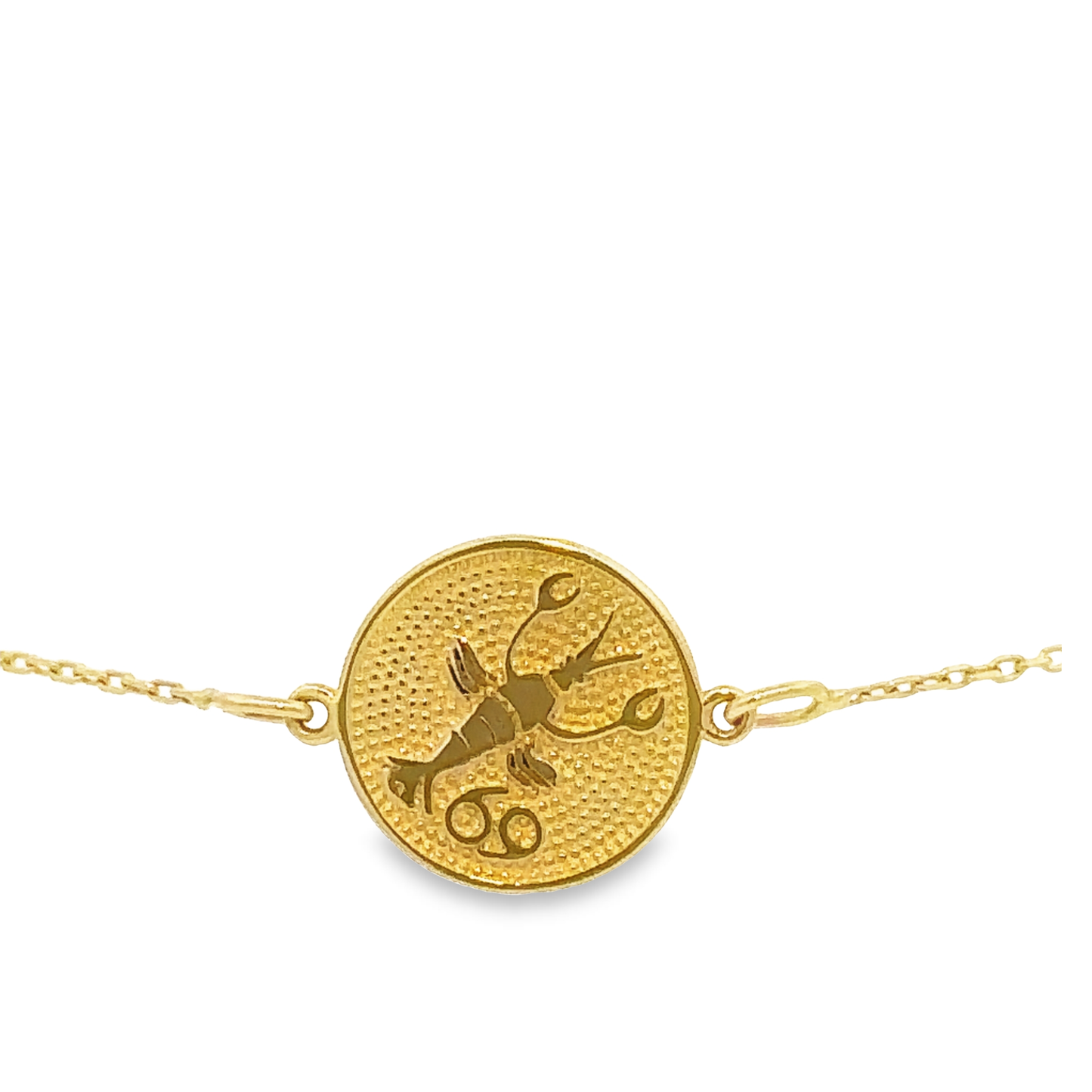 14 Karat Gold Cancer Zodiac Disc Bracelet