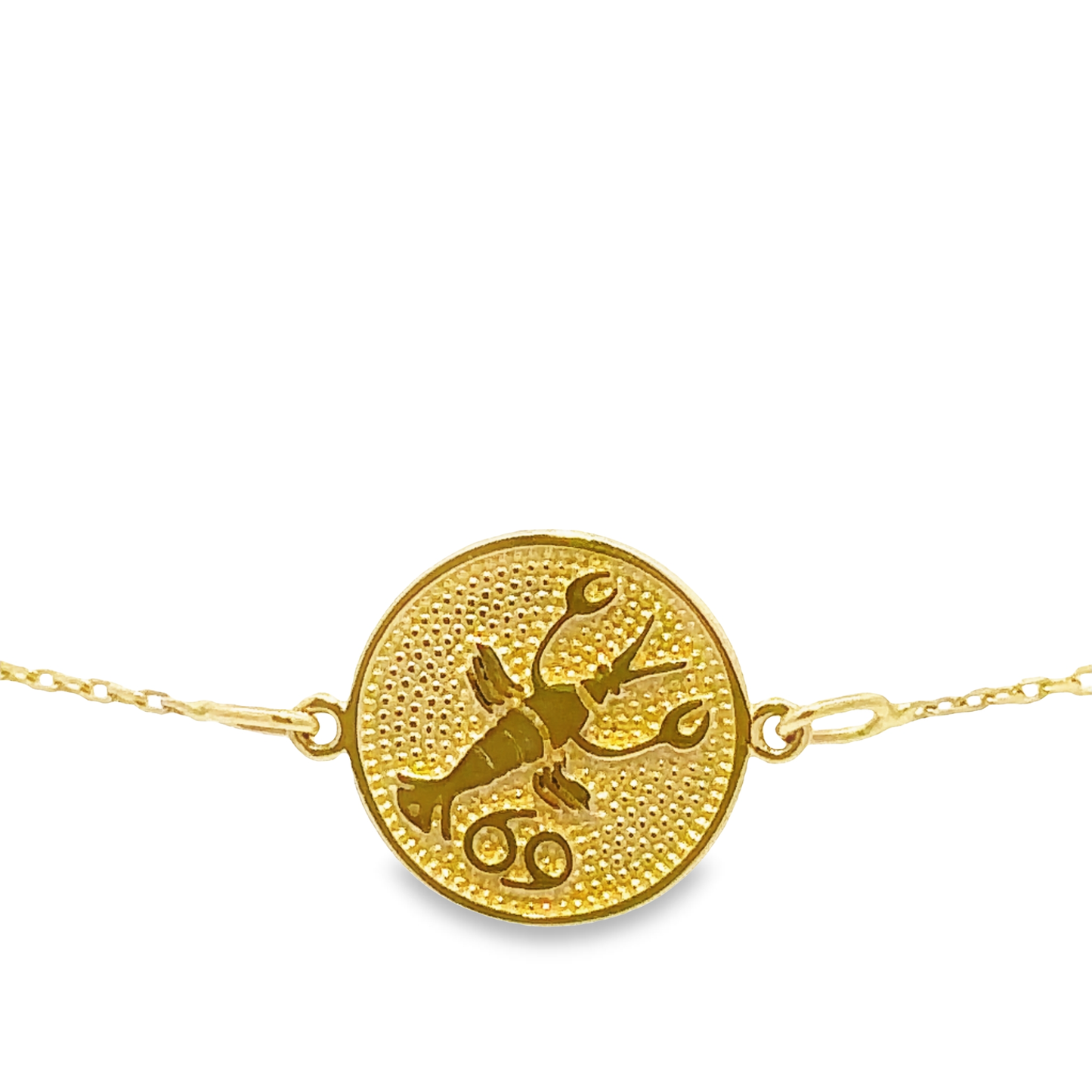 14 Karat Gold Cancer Zodiac Disc Bracelet
