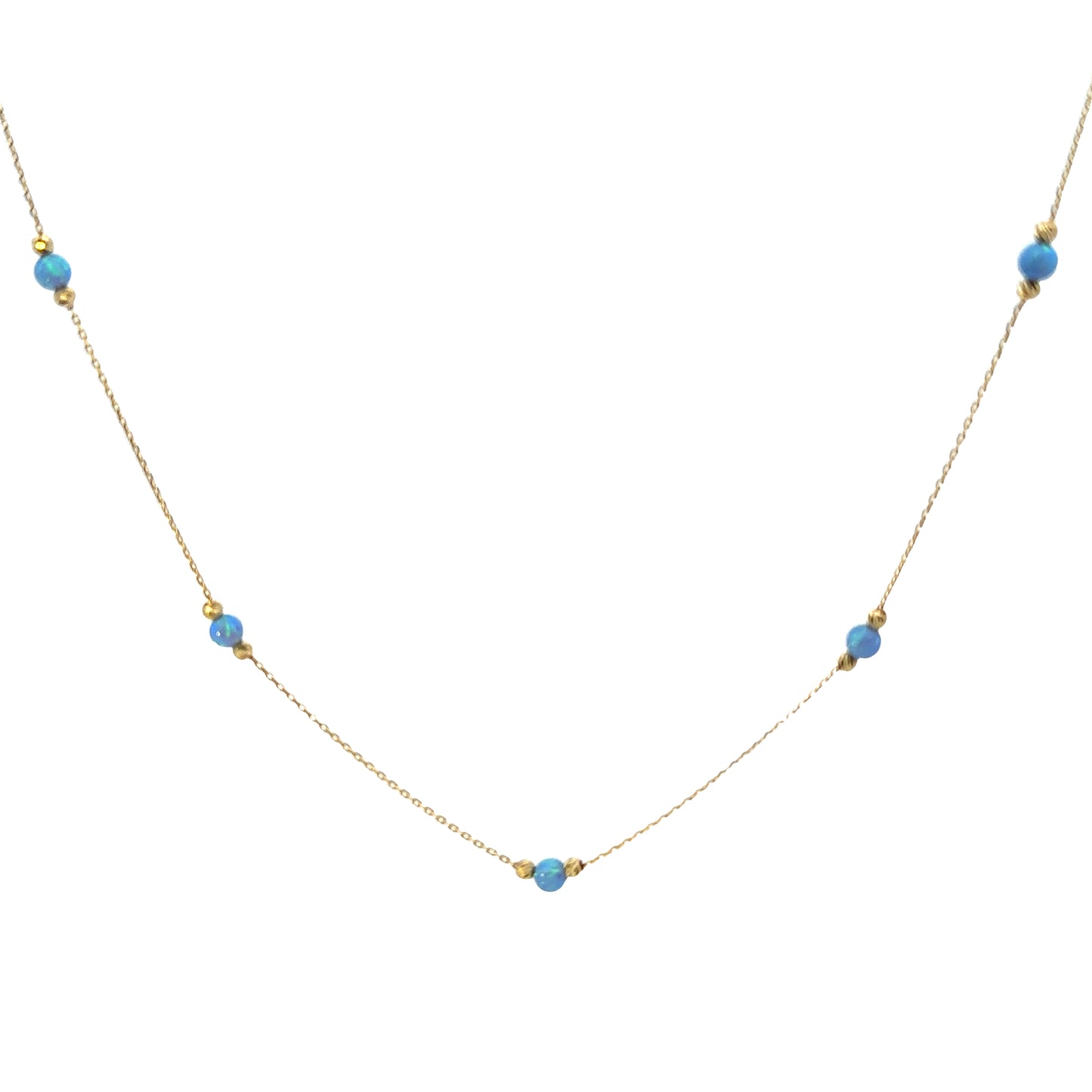 14 Karat Gold Blue Opal Bead Station Necklace