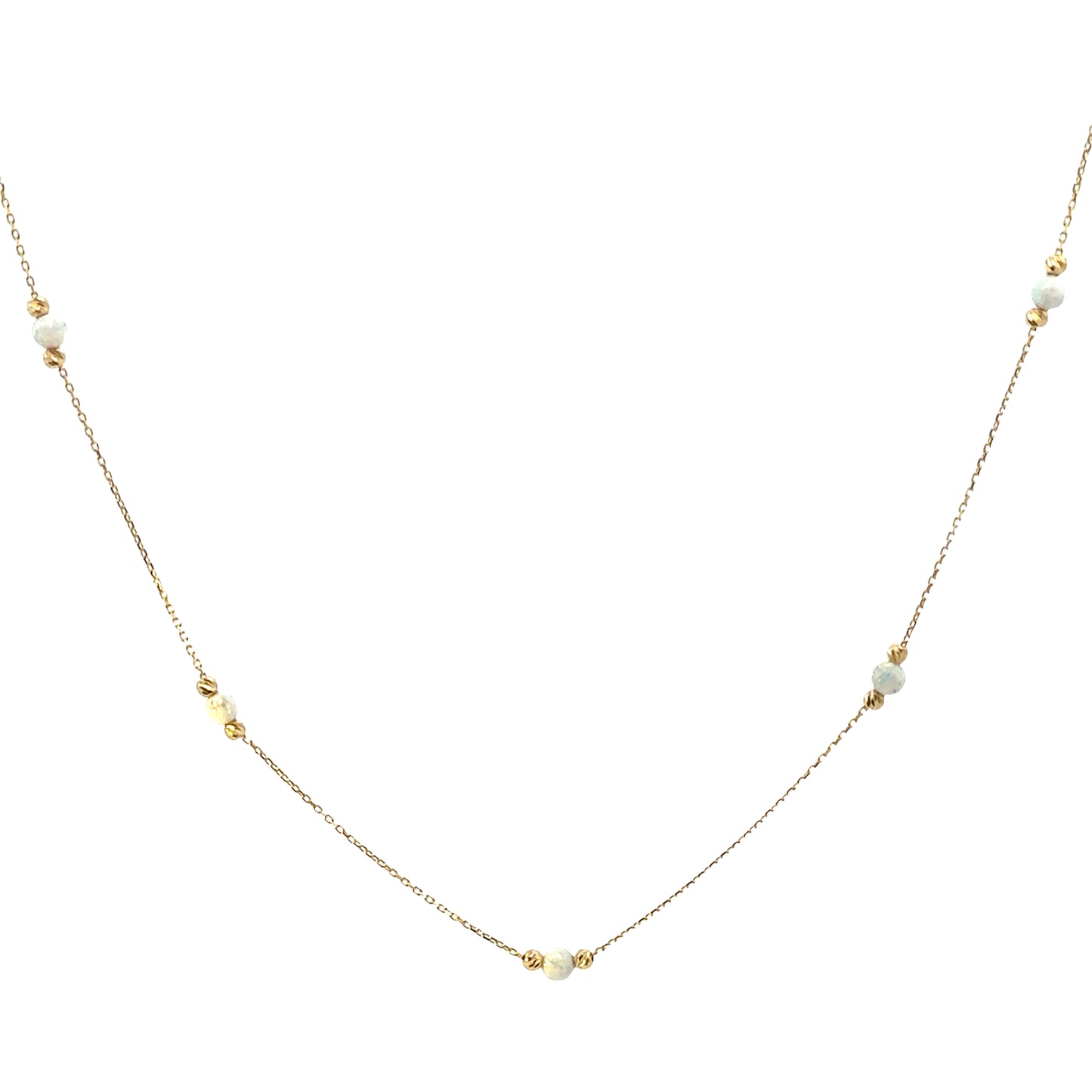 14 Karat Gold White Opal Bead Station Necklace