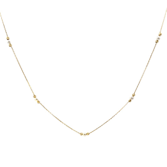 14 Karat Gold Pearl Beads Station Necklace