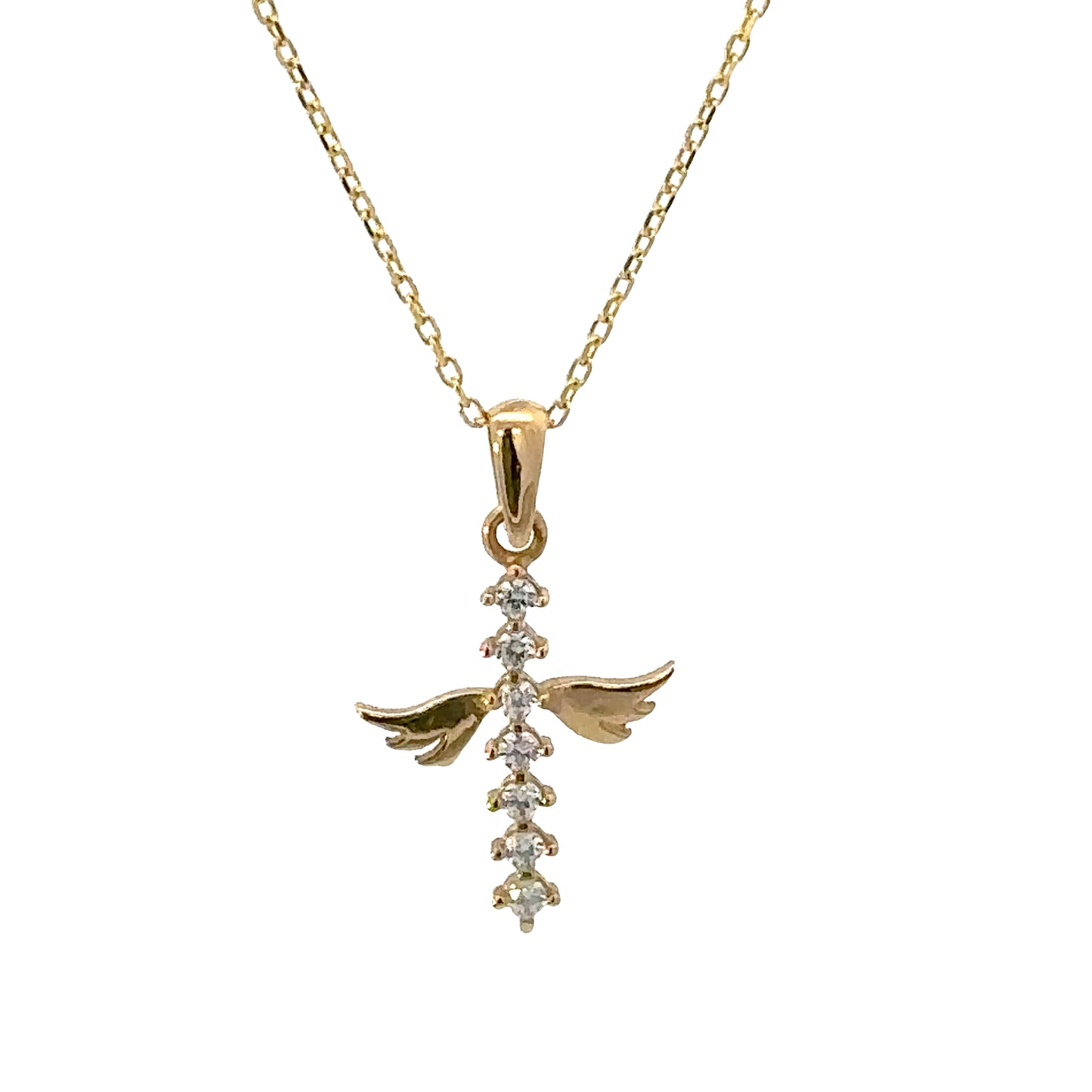 14 Karat Gold Angel Cross Pendant Necklace