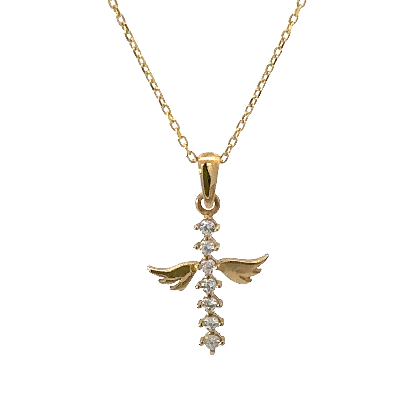 14 Karat Gold Angel Cross Pendant Necklace