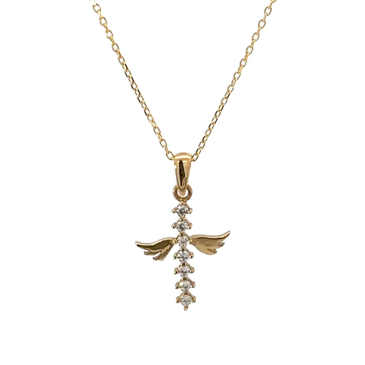 14 Karat Gold Angel Cross Pendant Necklace