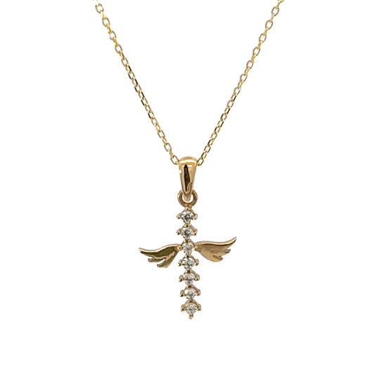 14 Karat Gold Angel Cross Pendant Necklace