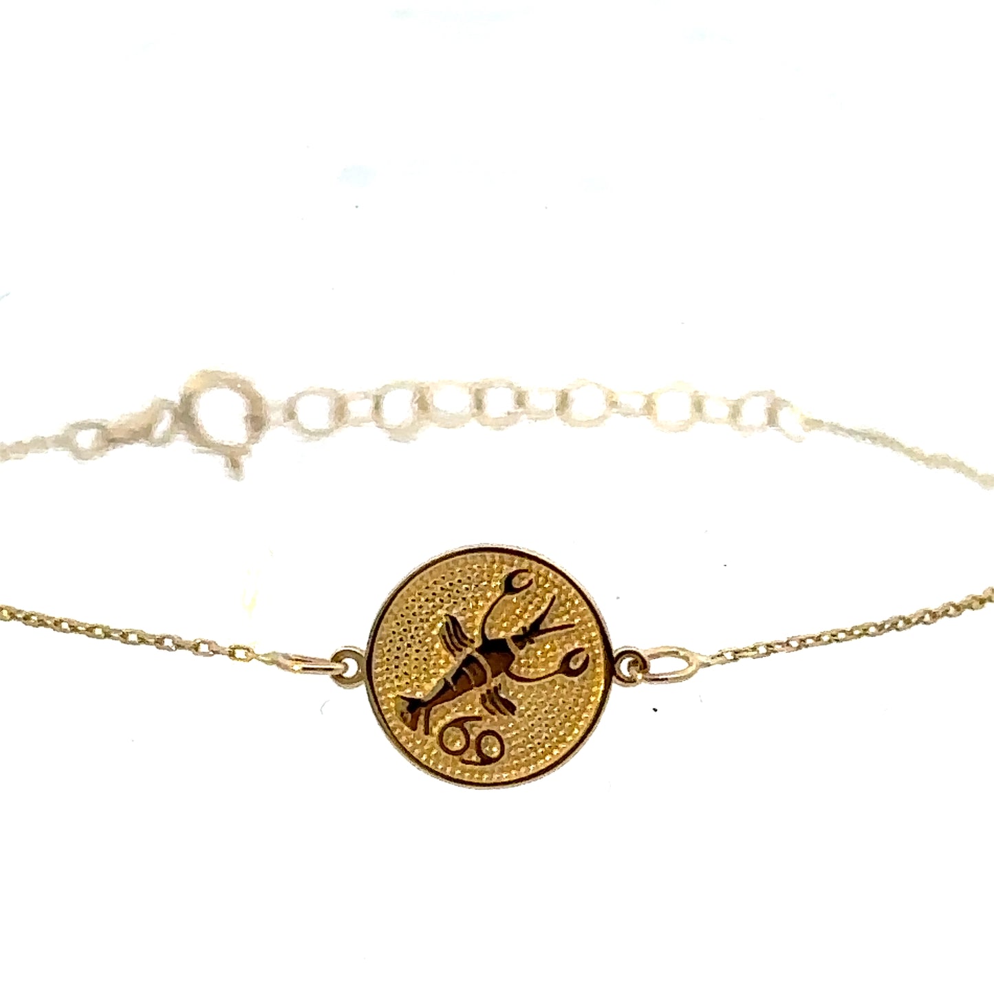 14 Karat Gold Cancer Zodiac Disc Bracelet