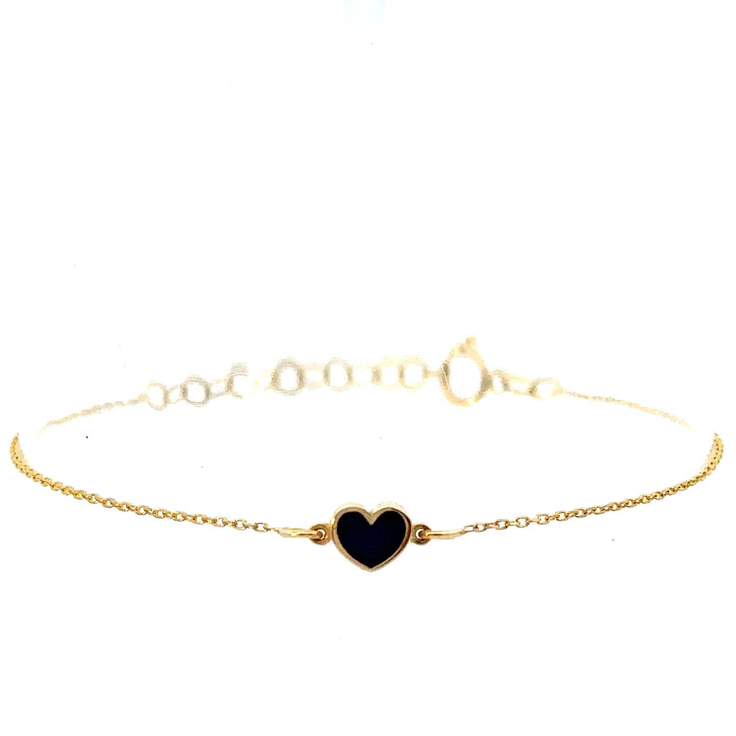 14 Karat Gold Blue Enamel Heart Bracelet