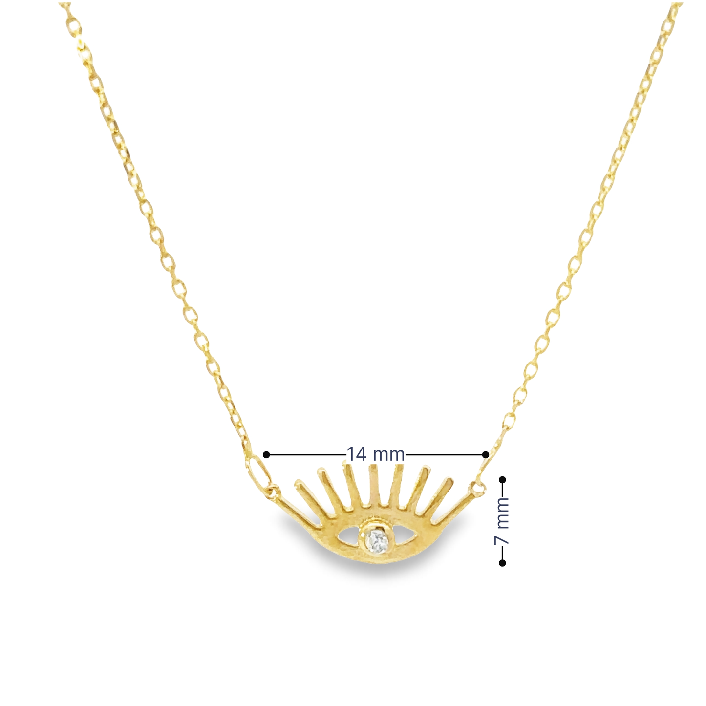 14 KARAT SOLID GOLD EVIL EYE LASH NECKLACE