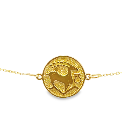 14 Karat Gold Capricorn Zodiac Disc Bracelet