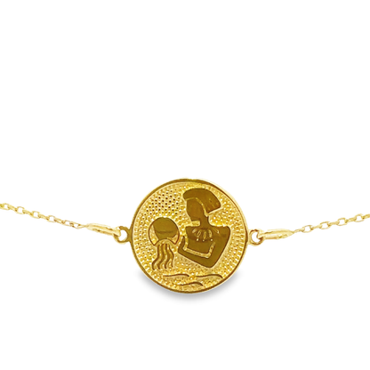 14 Karat Gold Aquarius Zodiac Disc Bracelet