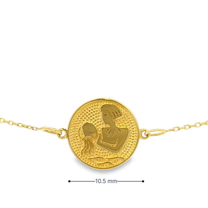 14 Karat Gold Aquarius Zodiac Disc Bracelet
