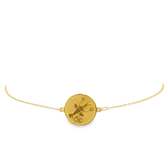 14 Karat Gold Cancer Zodiac Disc Bracelet