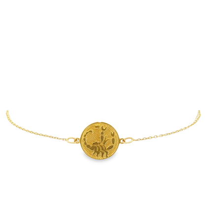 14 Karat Gold Scorpio Zodiac Disc Bracelet