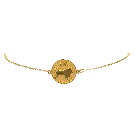 14 Karat Gold Leo Zodiac Disc Bracelet