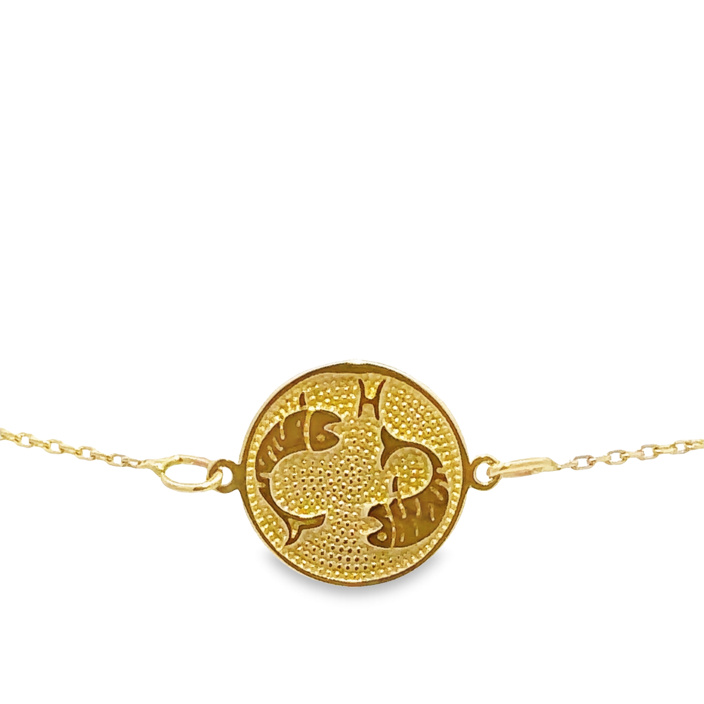 14 Karat Gold Pisces Zodiac Disc Bracelet