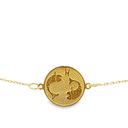 14 Karat Gold Pisces Zodiac Disc Bracelet