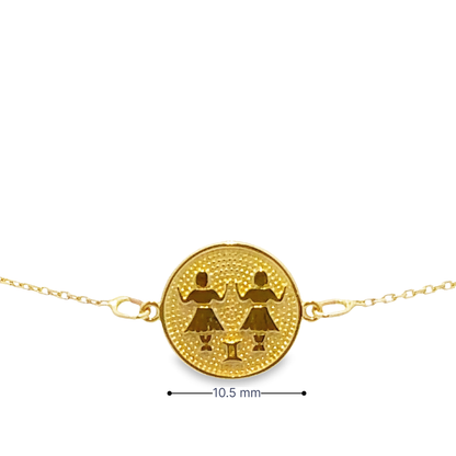 14 Karat Gold Gemini Zodiac Disc Bracelet