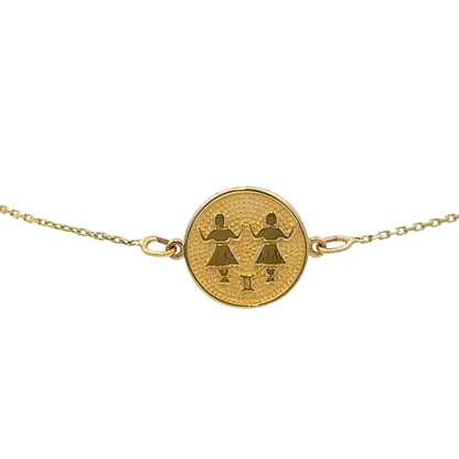 14 Karat Gold Gemini Zodiac Disc Bracelet