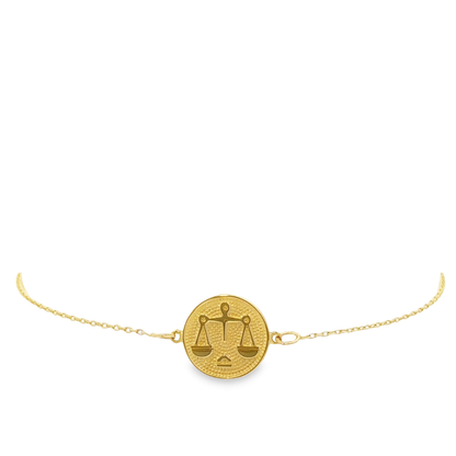 14 Karat Gold Libra Zodiac Disc Bracelet