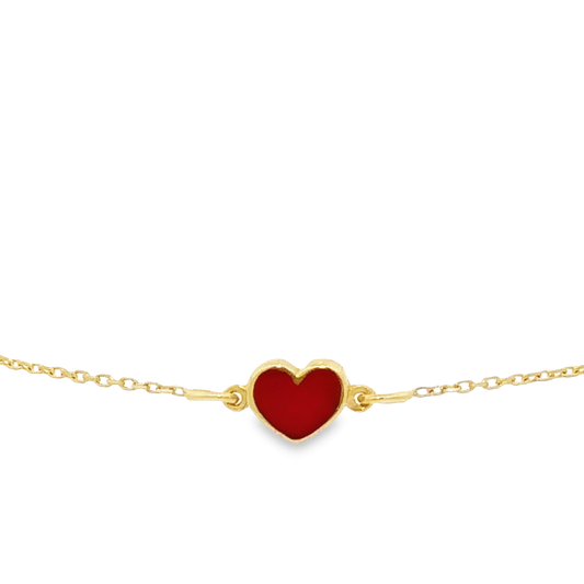 14 Karat Gold Red Enamel Heart Bracelet