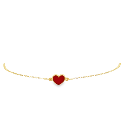 14 Karat Gold Red Enamel Heart Bracelet