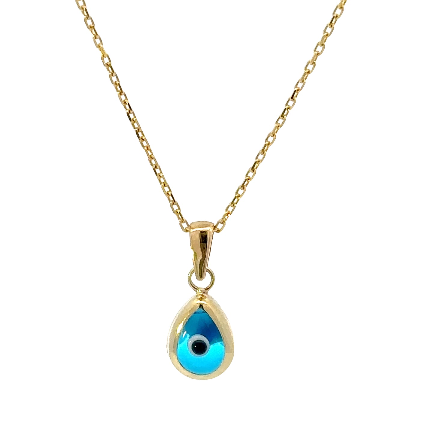 14 Karat Gold Drop Shaped Blue Evil Eye Necklace