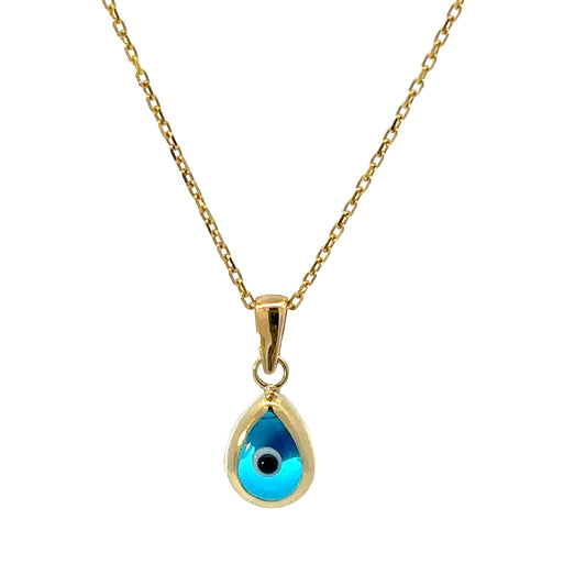 14 Karat Gold Drop Shaped Blue Evil Eye Necklace