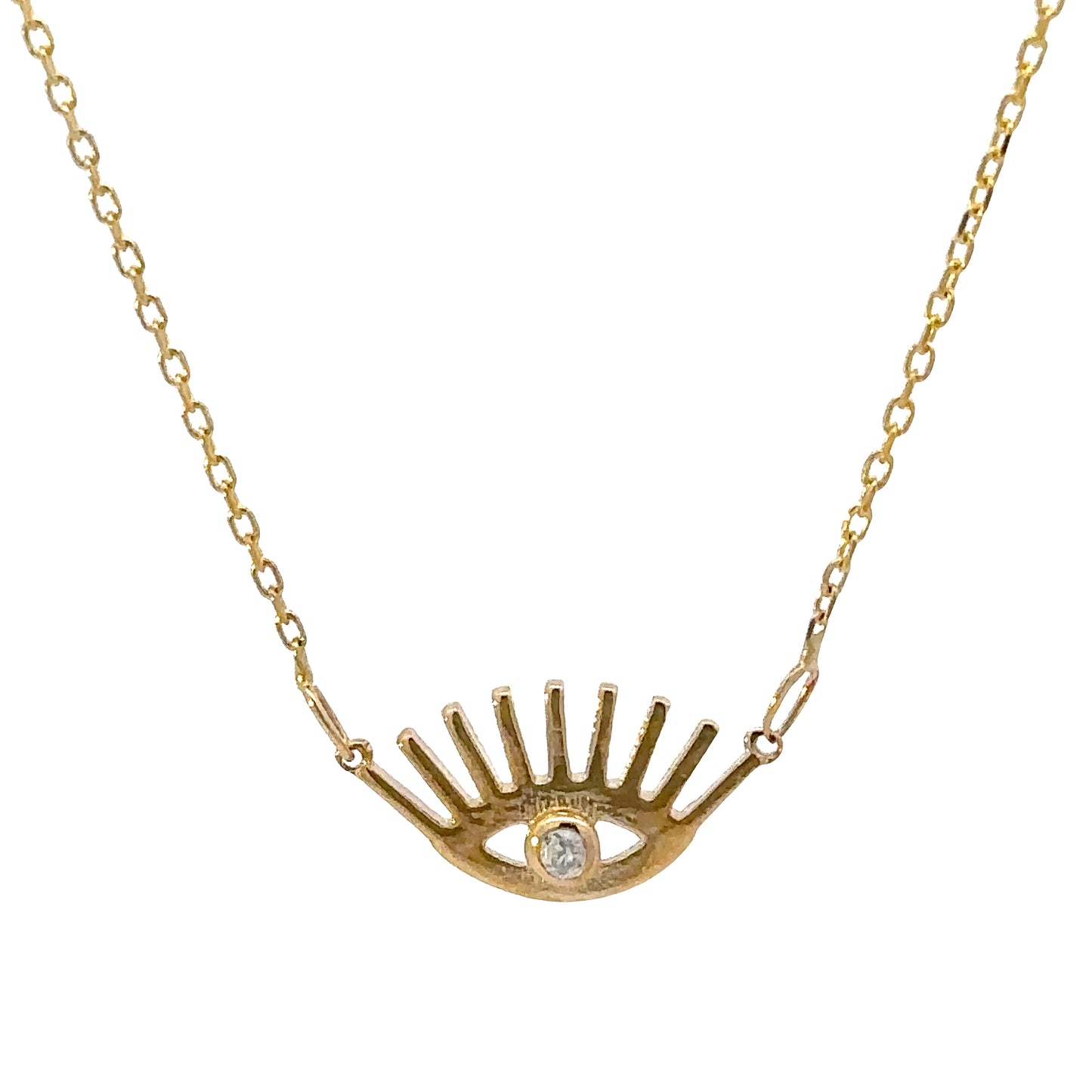 14 KARAT SOLID GOLD EVIL EYE LASH NECKLACE
