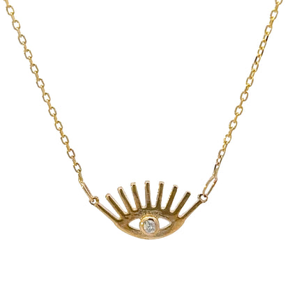14 KARAT SOLID GOLD EVIL EYE LASH NECKLACE