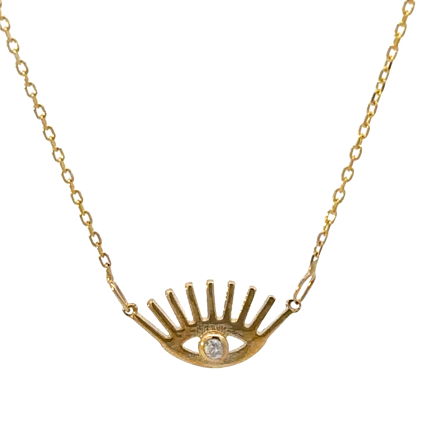 14 KARAT SOLID GOLD EVIL EYE LASH NECKLACE