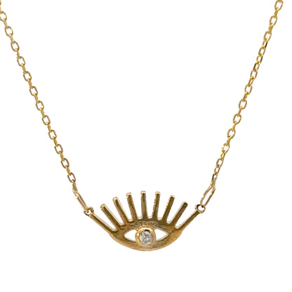 14 KARAT SOLID GOLD EVIL EYE LASH NECKLACE