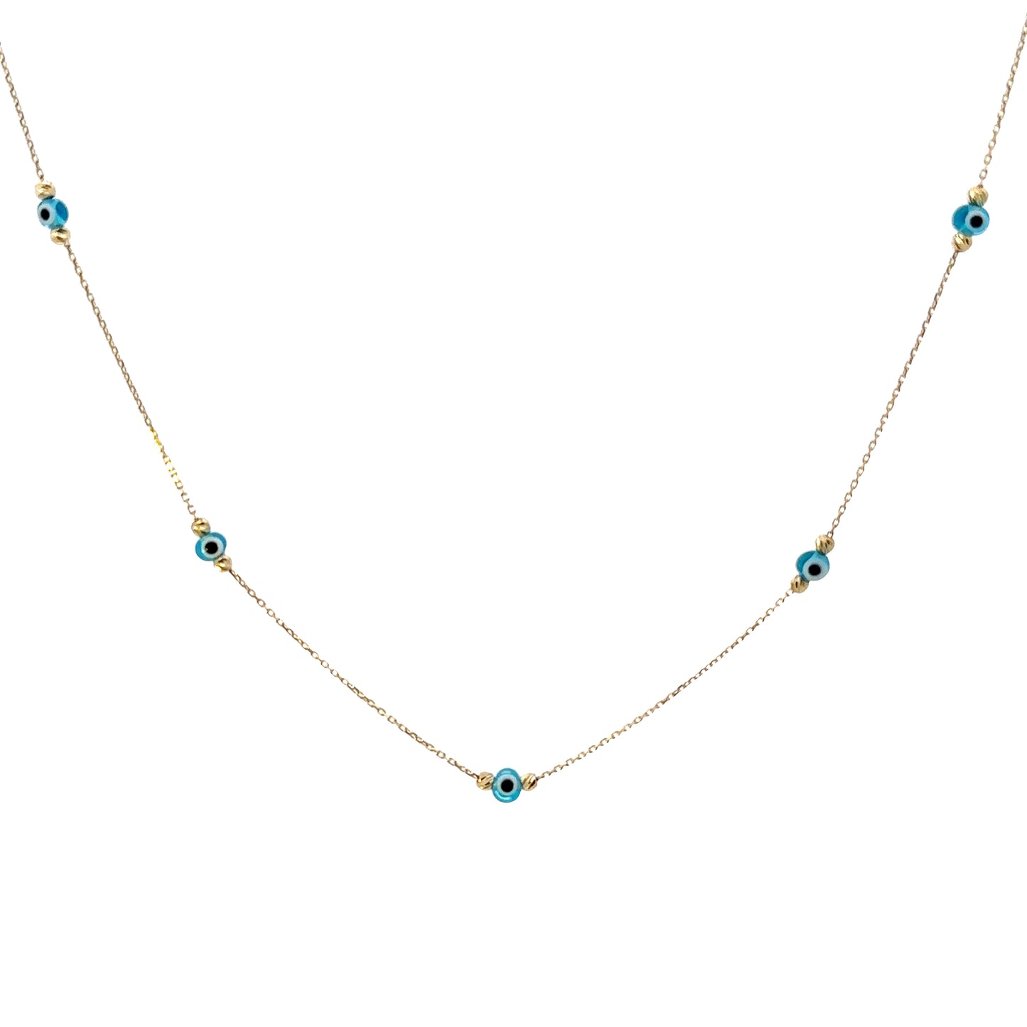 14 Karat Gold Evil Eye Station Necklace