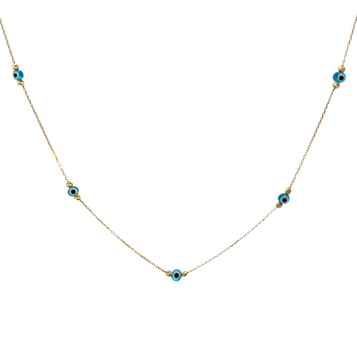 14 Karat Gold Evil Eye Station Necklace
