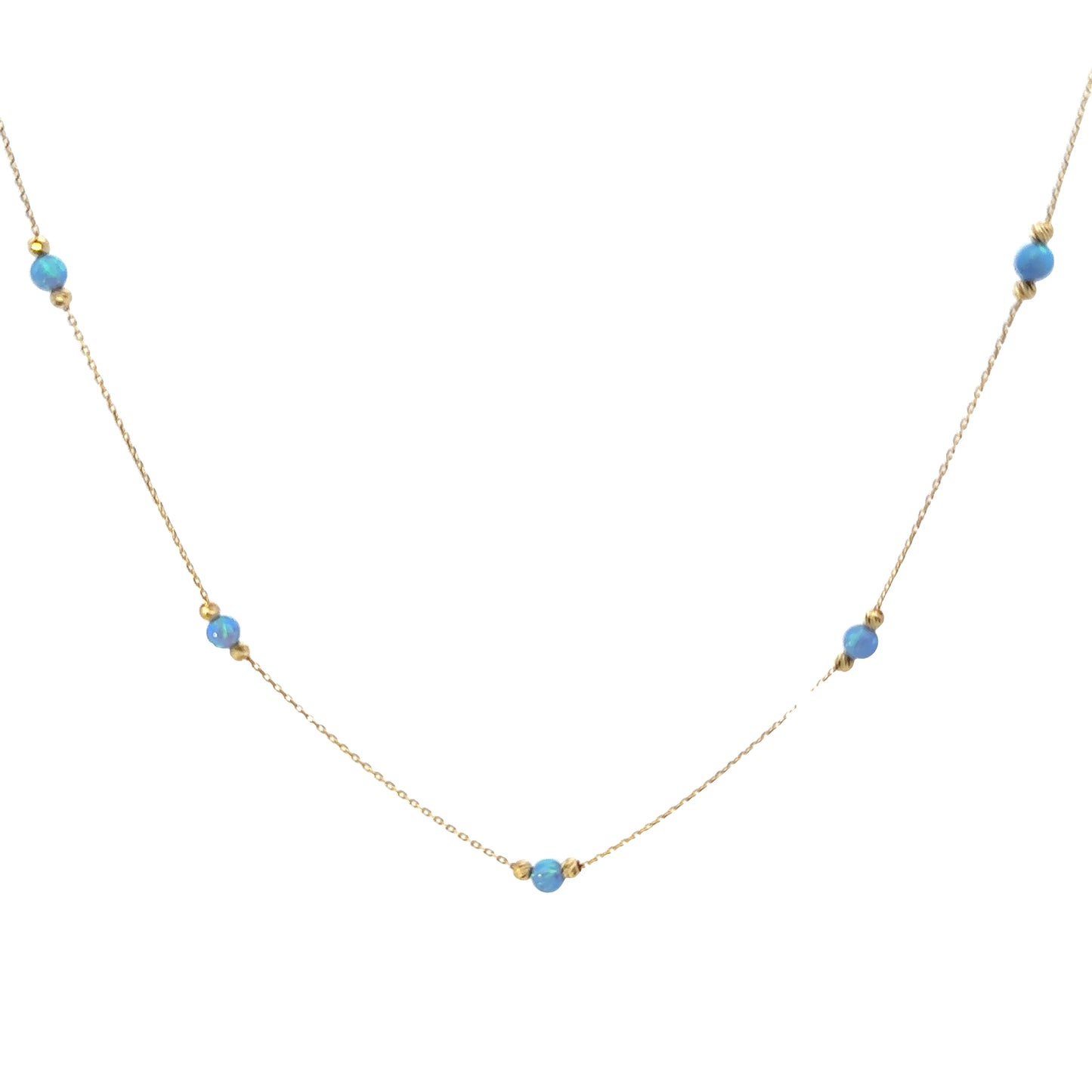 14 Karat Gold Blue Opal Bead Station Necklace