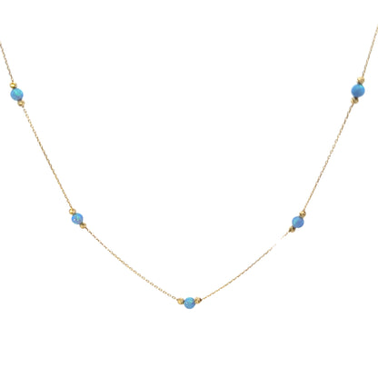 14 Karat Gold Blue Opal Bead Station Necklace