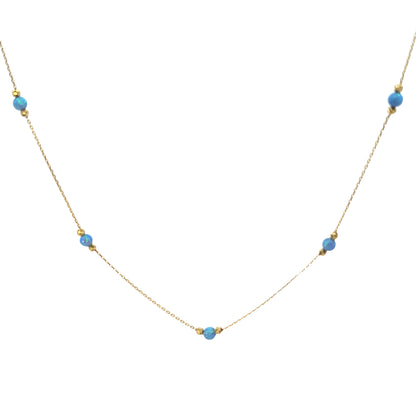 14 Karat Gold Blue Opal Bead Station Necklace