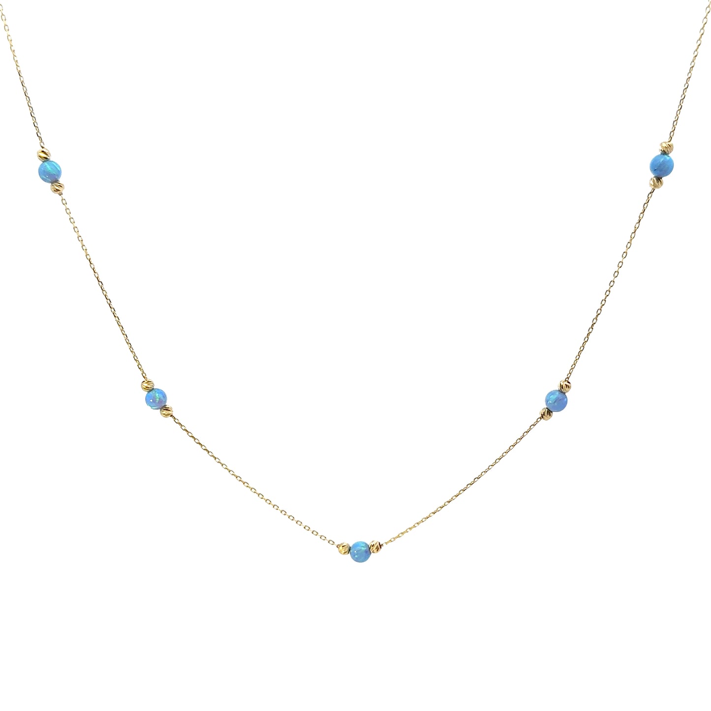 14 Karat Gold Blue Opal Bead Station Necklace