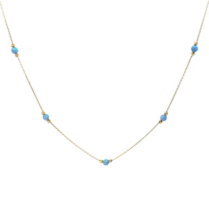 14 Karat Gold Blue Opal Bead Station Necklace