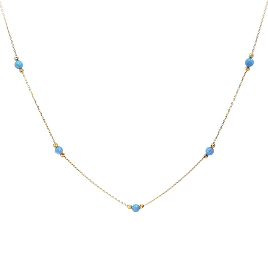 14 Karat Gold Blue Opal Bead Station Necklace