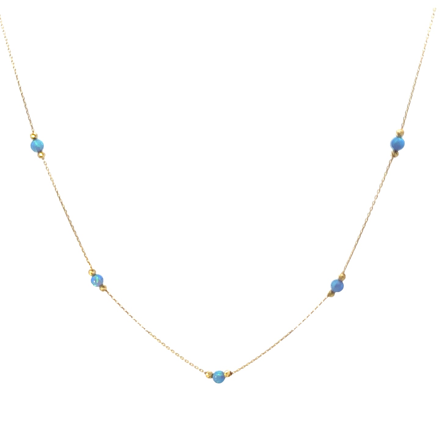 14 Karat Gold Blue Opal Bead Station Necklace