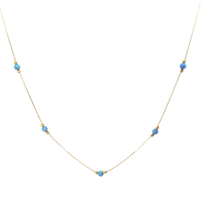 14 Karat Gold Blue Opal Bead Station Necklace