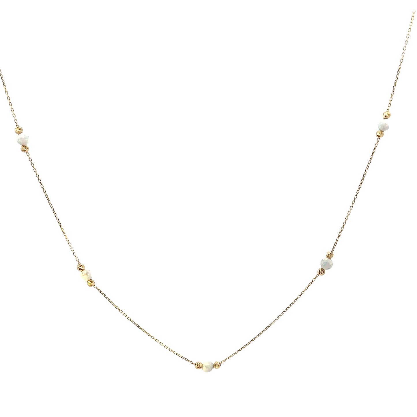 14 Karat Gold White Opal Bead Station Necklace