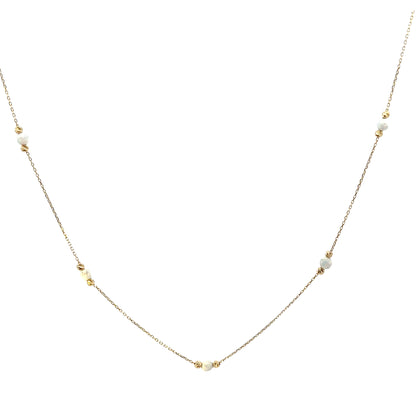 14 Karat Gold White Opal Bead Station Necklace