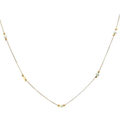 14 Karat Gold White Opal Bead Station Necklace