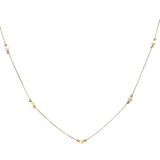 14 Karat Gold White Opal Bead Station Necklace