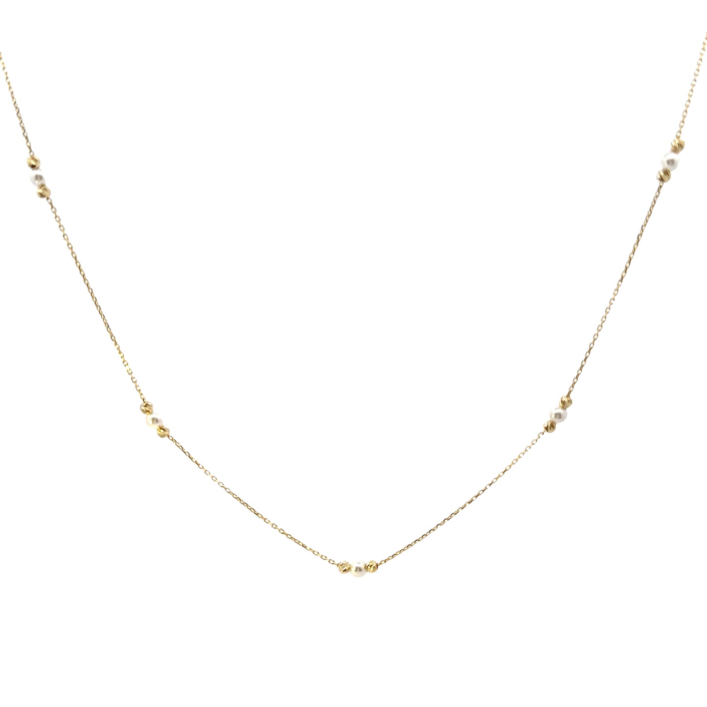 14 Karat Gold Pearl Beads Station Necklace