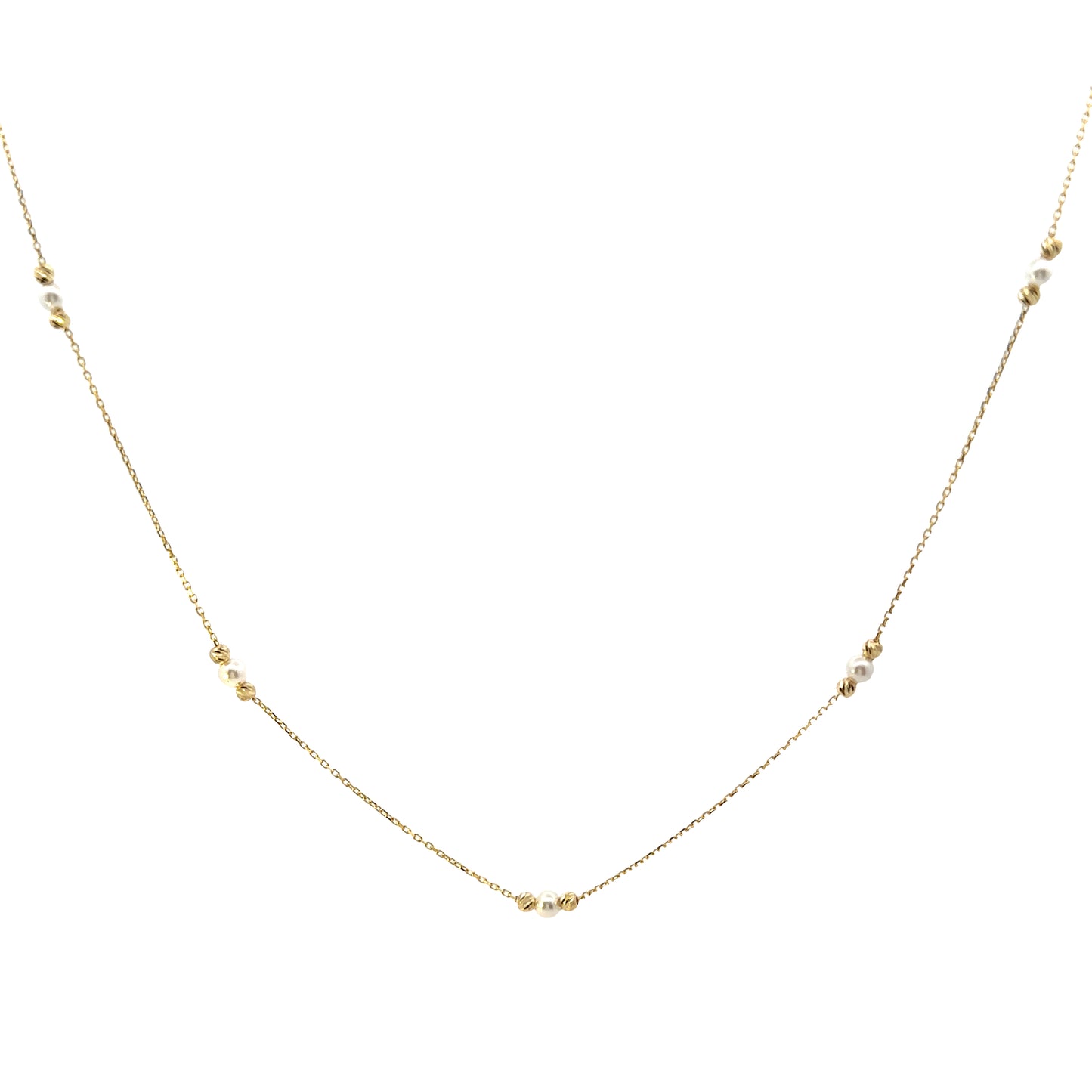 14 Karat Gold Pearl Beads Station Necklace
