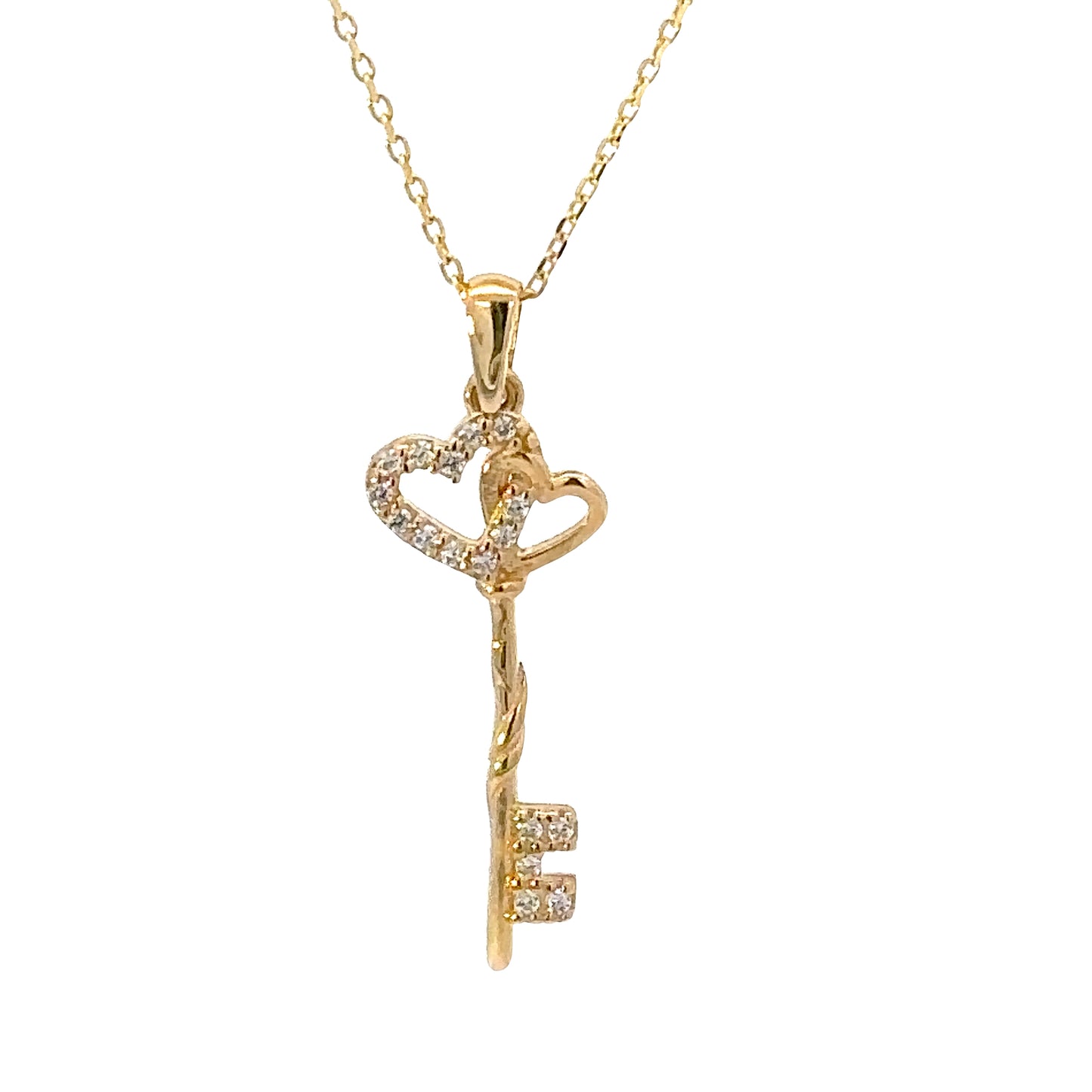 14 Karat Gold Double Hearts Key Necklace