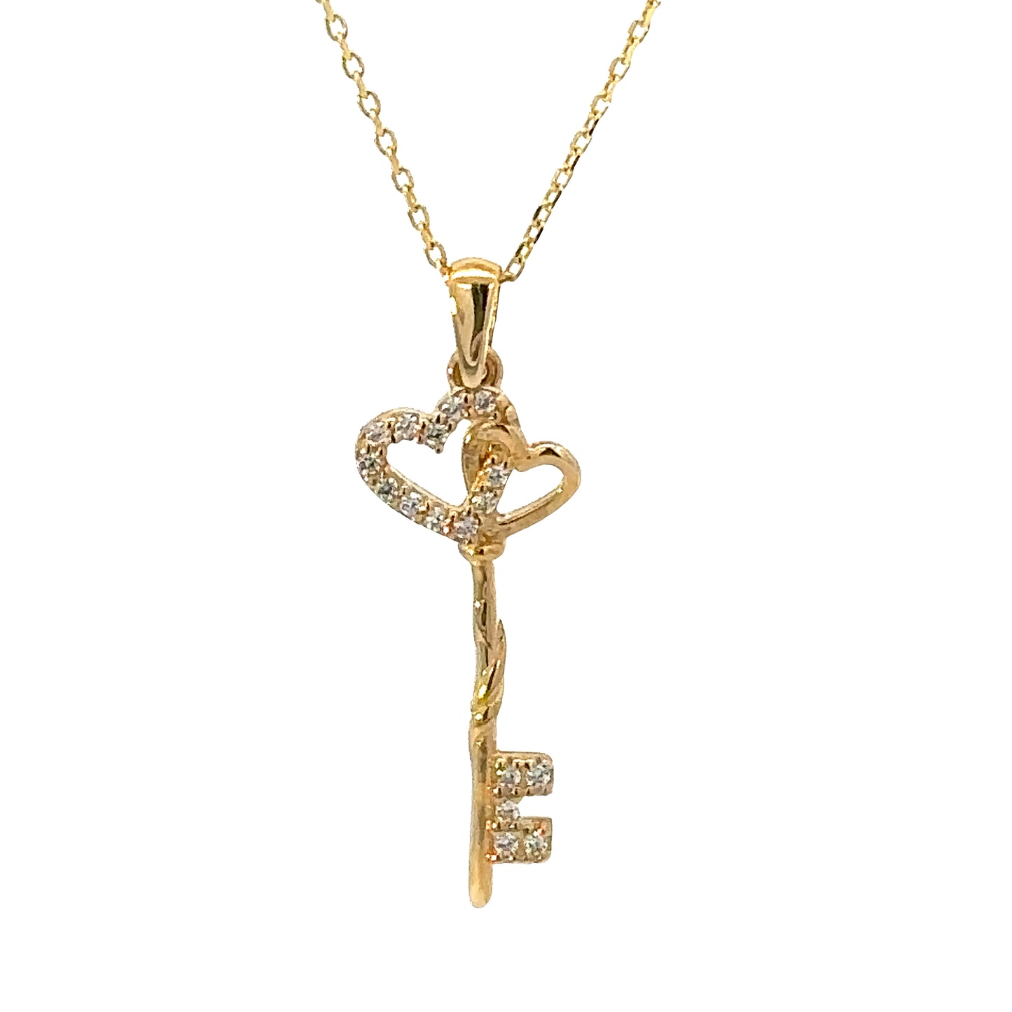 14 Karat Gold Double Hearts Key Necklace