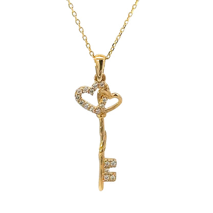 14 Karat Gold Double Hearts Key Necklace